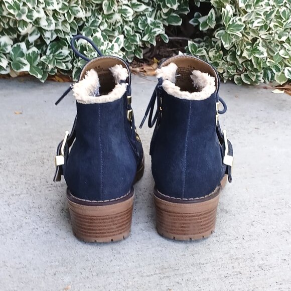 Spoto Dark Blue Navy Lace Up Zip Suede Leather Ankle Booties Boots Like New - Picture 4 of 6